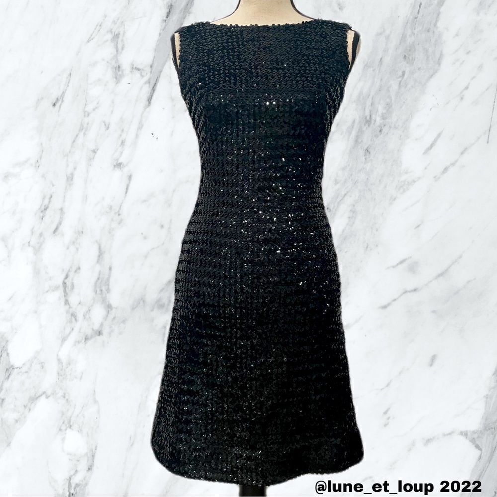 VINTAGE Saks 5th Avenue Black Sequined Cocktail Dress